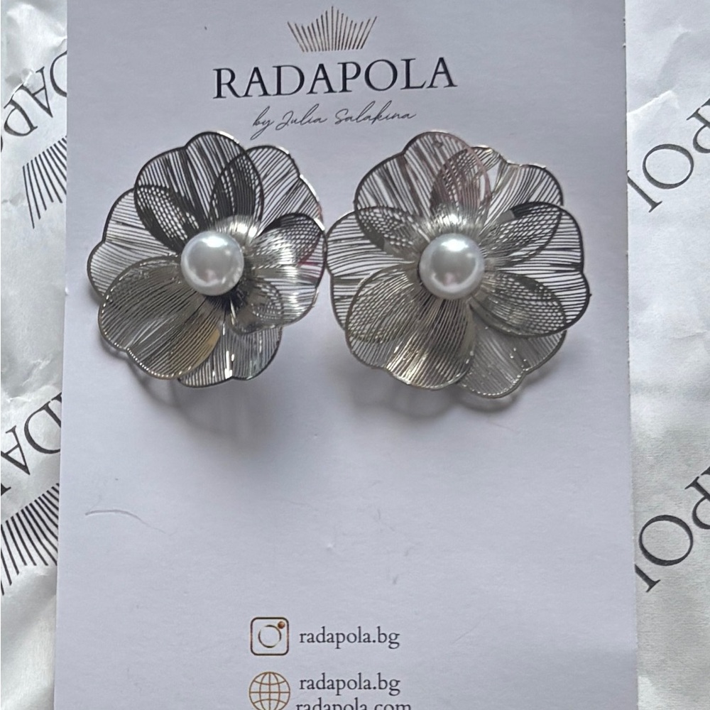 Silver Floral Earrings with White Pearl Center